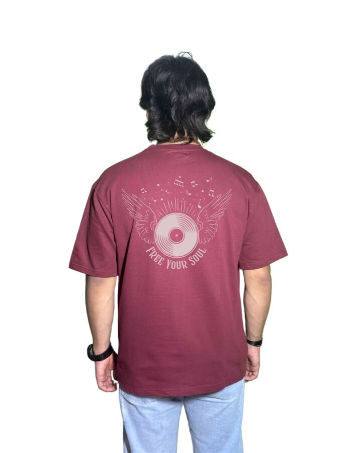 Premium Maroon Oversized T-Shirt – "Free Your Soul" Music-Inspired Graphic | 240 GSM Cotton - Image 2