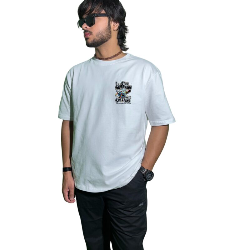 "Stop Worrying, Start Creating" Oversized T-Shirt – 220 GSM Heavy Cotton | Motivational Graphic Tee