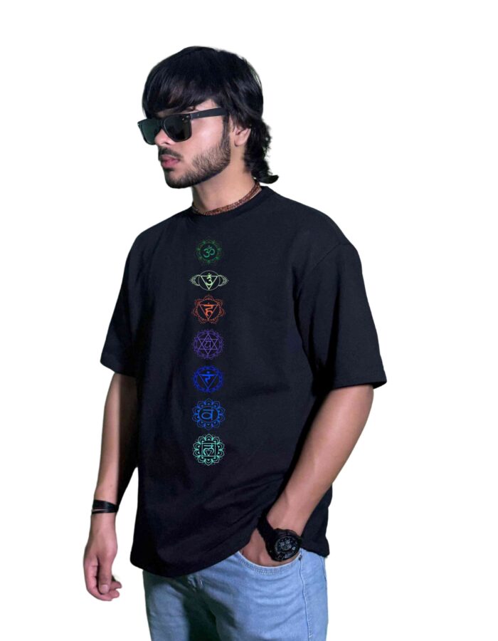 Premium 240 GSM Black Oversized T-Shirt – Chakra Energy Spiritual Streetwear