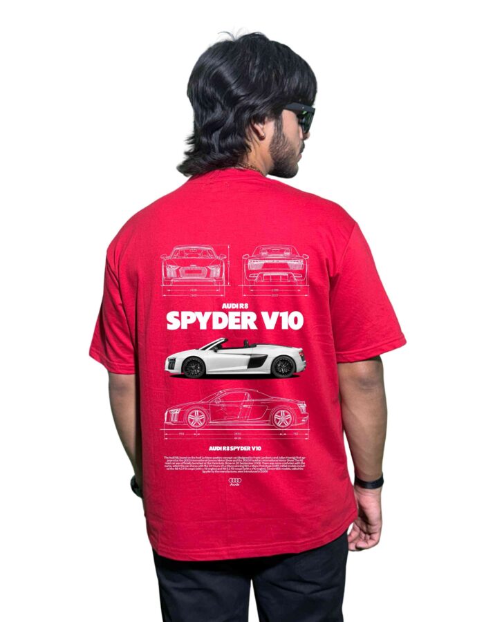 Premium 220 GSM Oversized Red T-Shirt – Audi R8 Spyder V10 Car Graphic - Image 2