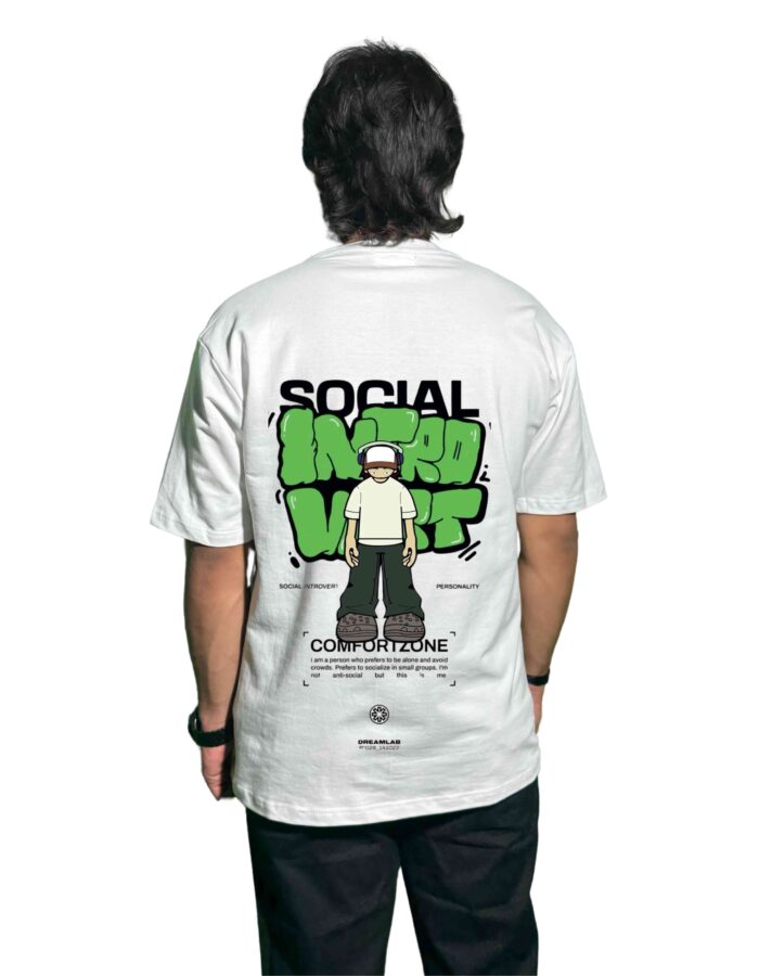 Social Introvert Oversized T-Shirt – 220 GSM Heavyweight Cotton | Streetwear Graphic Tee Green - Image 2