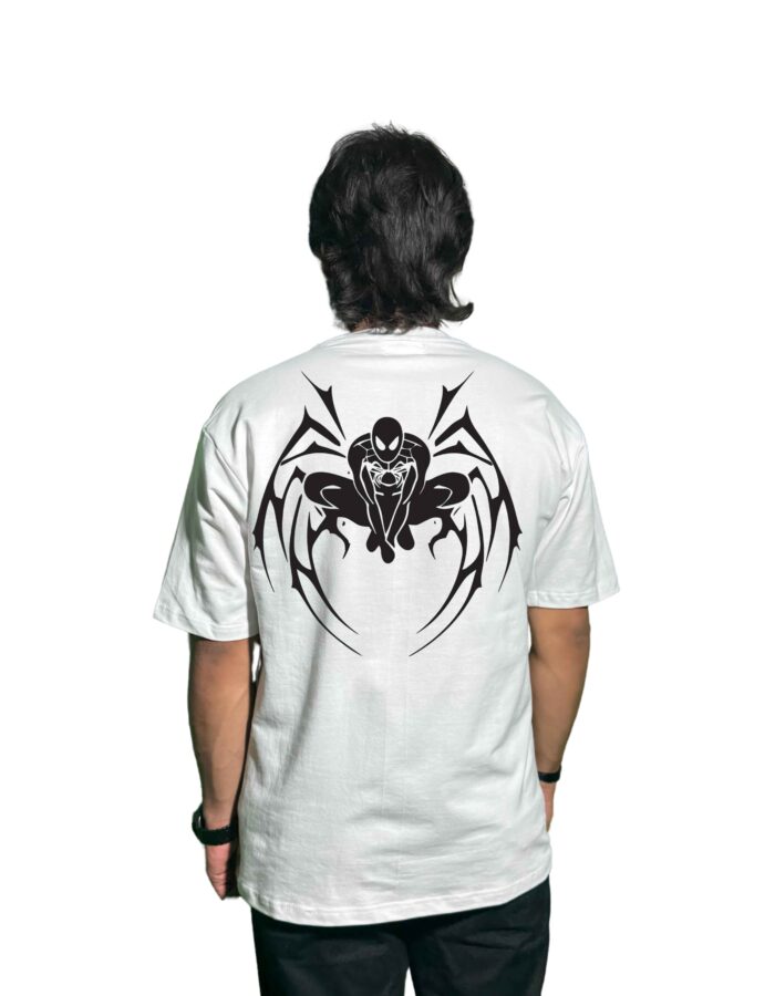 Venom‑Inspired Oversized T‑Shirt – 240 GSM Ultra‑Heavy Cotton | Tribal Spider Chest Emblem & Crouching Spider Back Art (Unisex, White) - Image 3