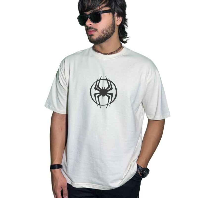 Venom‑Inspired Oversized T‑Shirt – 240 GSM Ultra‑Heavy Cotton | Tribal Spider Chest Emblem & Crouching Spider Back Art (Unisex, White)