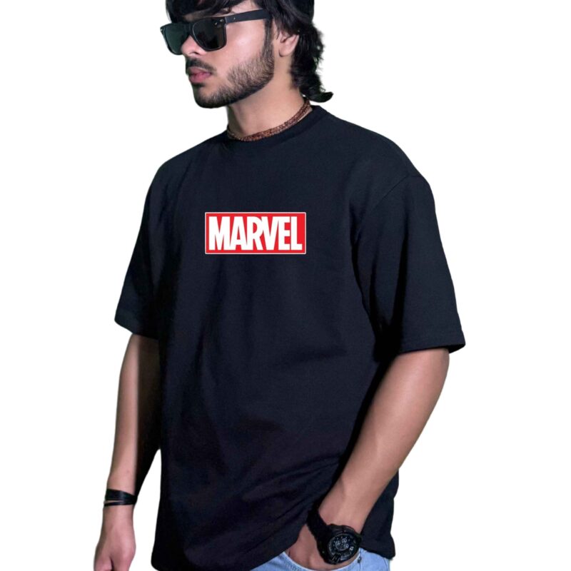 Premium Marvel Black Oversized T-Shirt - 220 GSM Cotton | Unisex Streetwear