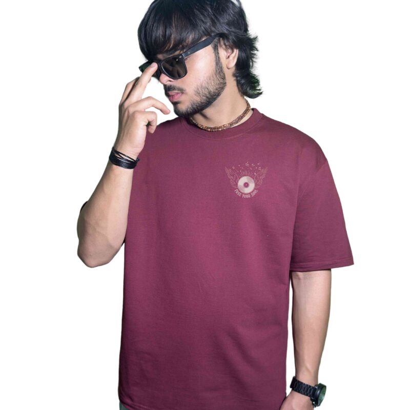 Premium Maroon Oversized T-Shirt – "Free Your Soul" Music-Inspired Graphic | 240 GSM Cotton