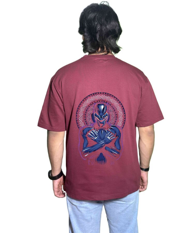 Premium Maroon Oversized T-Shirt – Black Panther Inspired Graphic | 240 GSM Cotton - Image 2