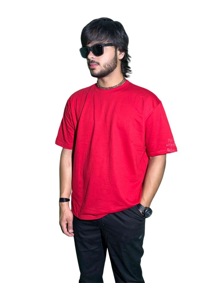 Premium 240 GSM Oversized Red T-Shirt with Trendy Graphic Print