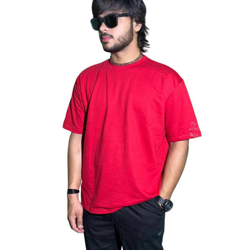 Premium 240 GSM Oversized Red T-Shirt with Trendy Graphic Print