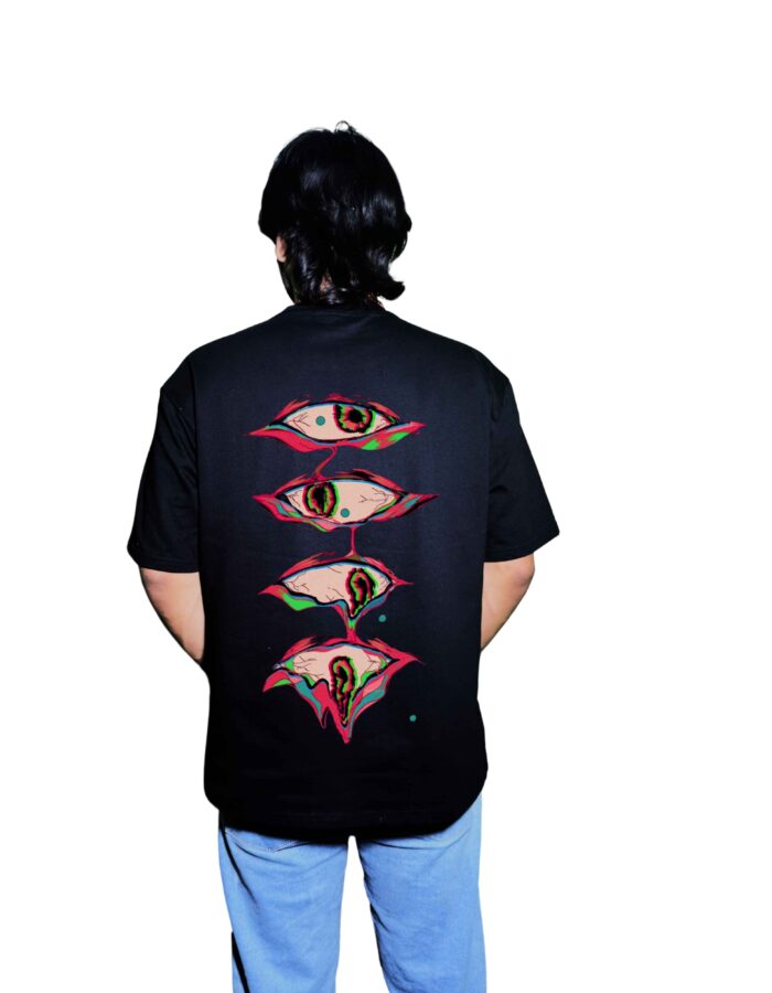 "SERPENT VISION" Oversized 240 GSM T-Shirt – Red Snake & Multi-Eye Graphic Drop - Image 2