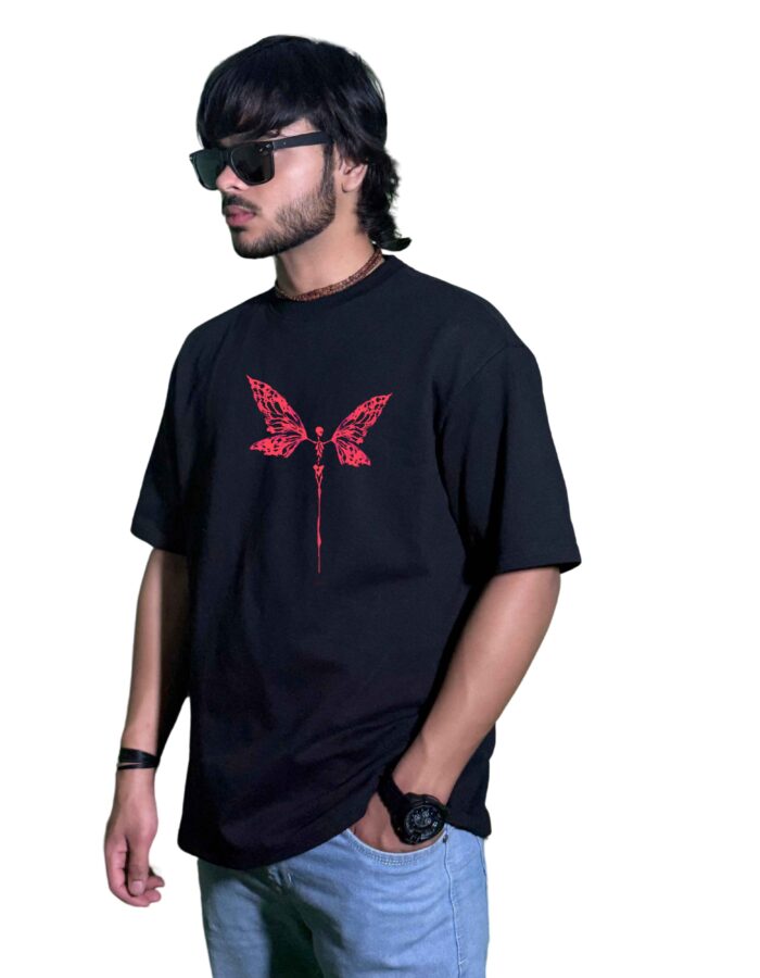 Dark Flame Butterfly Oversized T-Shirt – 240 GSM Premium Streetwear